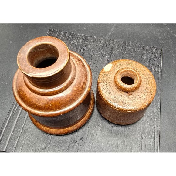 Antique Stone Ink Well Circa 1860s Dug In San Francisco Brown Glaze Finish HS285 - Picture 2 of 6